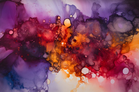 Abstract background of watercolor paint in purple, orange and yellow tonesの素材