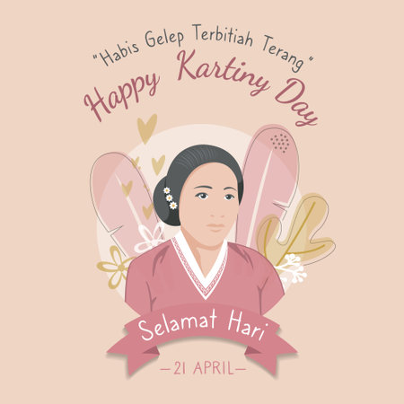 Kartini Day with natural design on pink backgroundのイラスト素材