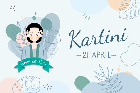 Kartini Day with natural design on the blue backgroundのイラスト素材
