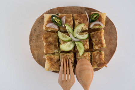 Thai food like a pancake on white backgroundの写真素材