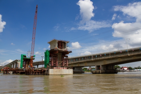 The rapid construction of the Chao Phraya River in Thailandの写真素材