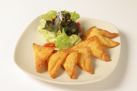 Thai fried pork dumplings on a white backgroundの写真素材