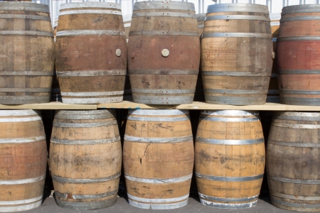 Wine barrels arranged In the area of the restaurantの写真素材