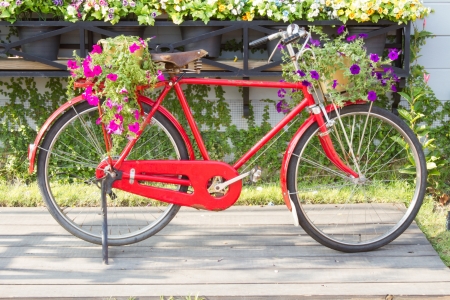 Red bike in the restaurant A public placeの写真素材