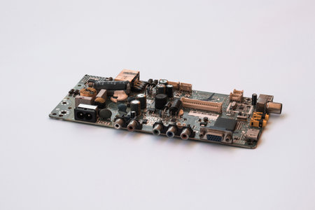 isolated electronic circuit board with white background