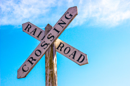 Old Wooden Railroad Crossing Signの写真素材