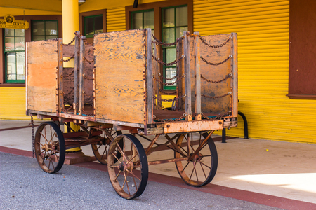 Vintage Wooden Sided Luggage Cart At Railroad Stationの写真素材