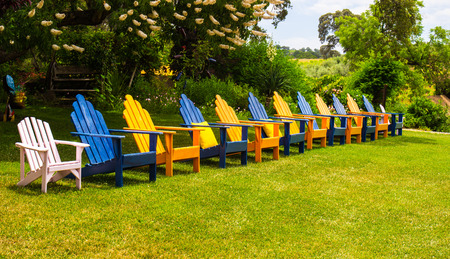 Row Of Multi-Colored Lawn Chairsの写真素材