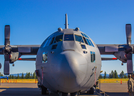 Front View Of Nose & Propellers Of Large Cargo Plane