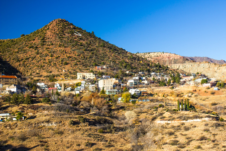 Old Historic Mining Town Built On Side Of Mountain In Arizona High Desert