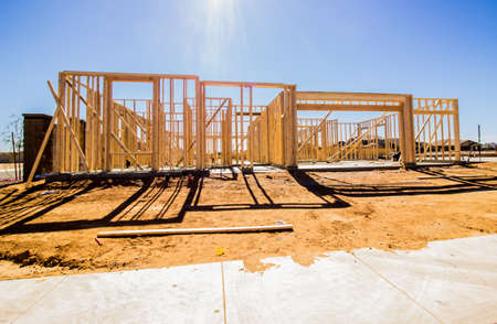 New Home Under Construction In Framing Stage