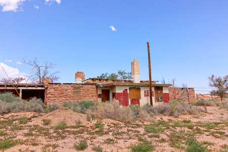 Old Abandoned Building With Blocked Out Entrancesの写真素材