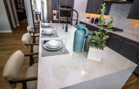 Kitchen Island Counter Bar With Three Place Settings