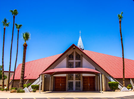 Entrance To Modern Church With Shade Canopyの写真素材