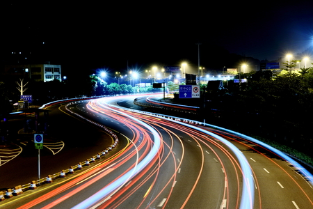 Highway light trails in the city
