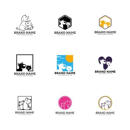 set creative design  dog and  cat vector templateのイラスト素材