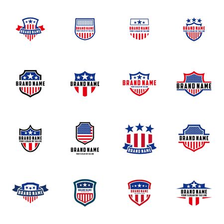 collection of American shield vector design logosのイラスト素材