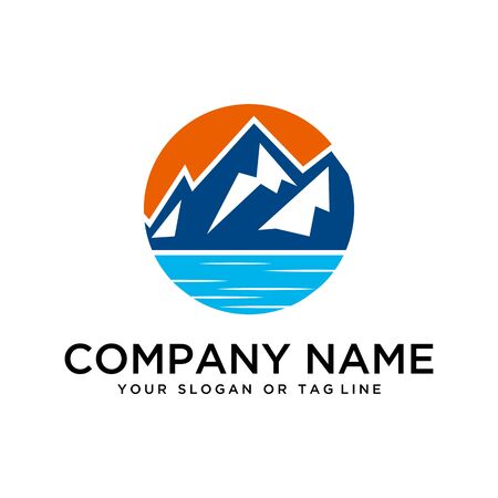 logo design mountains, rivers and sun logo vector templateのイラスト素材
