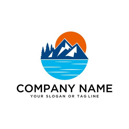 logo design mountains, rivers and sun logo vector templateのイラスト素材