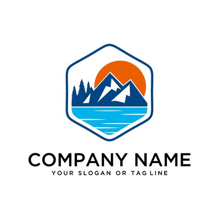logo design mountains, rivers and sun logo vector templateのイラスト素材