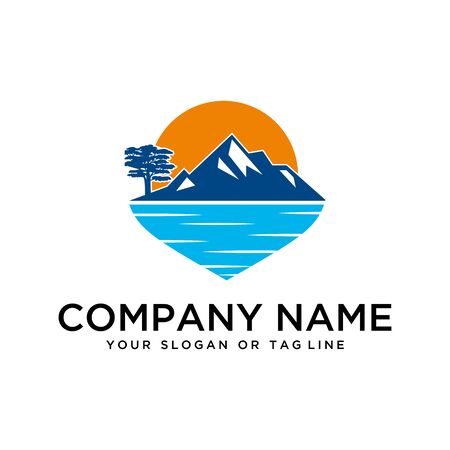 logo design mountains, rivers and sun logo vector templateのイラスト素材