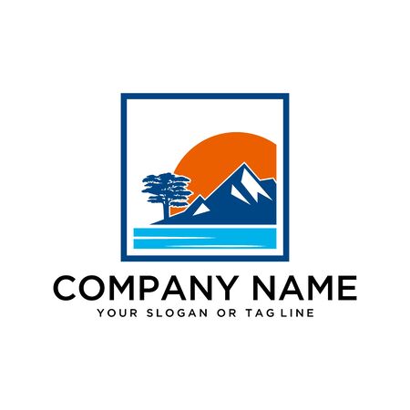 logo design mountains, rivers and sun logo vector templateのイラスト素材