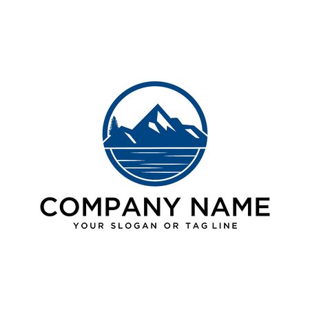 logo design mountains, rivers and sun logo vector templateのイラスト素材