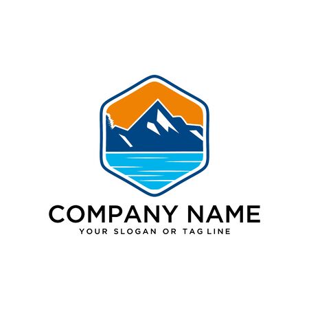 logo design mountains, rivers and sun logo vector templateのイラスト素材