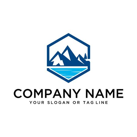 logo design mountains, rivers and sun logo vector templateのイラスト素材
