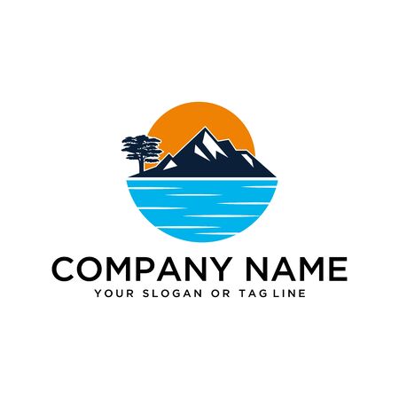 logo design mountains, rivers and sun logo vector templateのイラスト素材