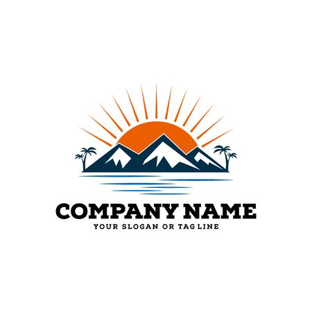 logo design mountains, rivers and sun logo vector templateのイラスト素材