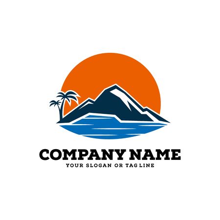 logo design mountains, rivers and sun logo vector templateのイラスト素材