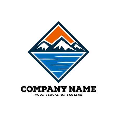 logo design mountains, rivers and sun logo vector templateのイラスト素材