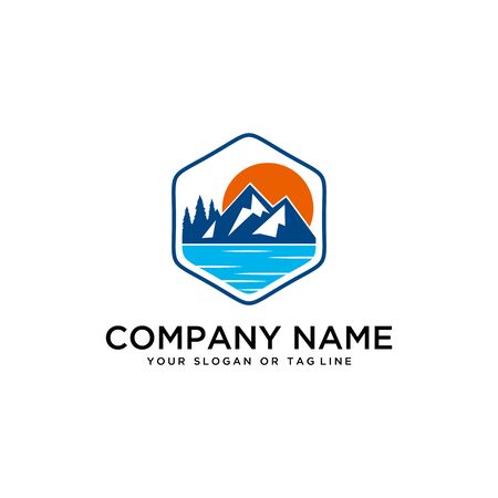logo design mountains rivers and sun logo vector templateのイラスト素材