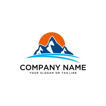 logo design mountains rivers and sun logo vector templateのイラスト素材