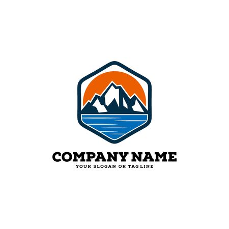 logo design mountains rivers and sun logo vector templateのイラスト素材