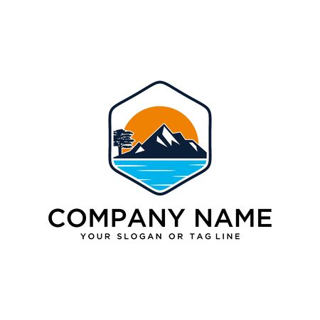 logo design mountains rivers and sun logo vector templateのイラスト素材