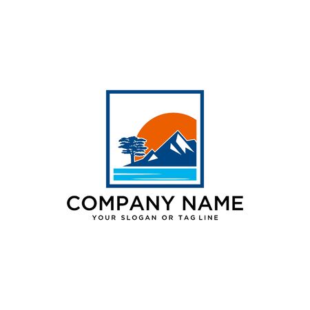 logo design mountains rivers and sun logo vector templateのイラスト素材