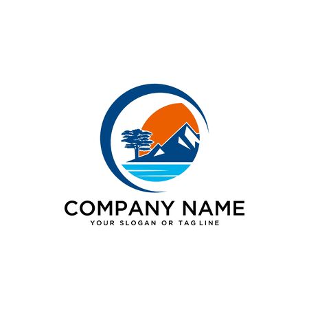 logo design mountains rivers and sun logo vector templateのイラスト素材