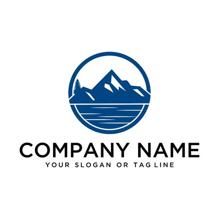 logo design mountains rivers and sun logo vector templateのイラスト素材
