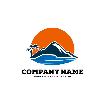 logo design mountains rivers and sun logo vector templateのイラスト素材