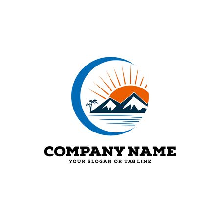 logo design mountains rivers and sun logo vector templateのイラスト素材