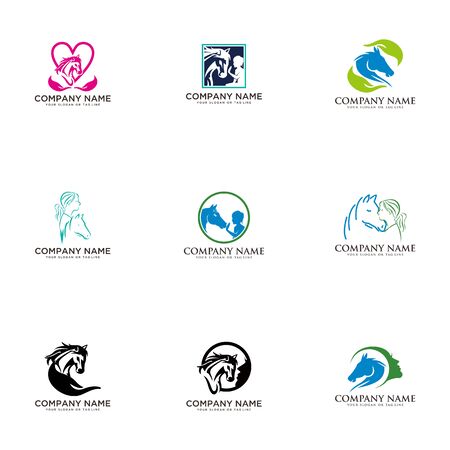 set logo design horse care horse training vector templateのイラスト素材