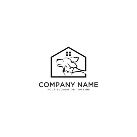 creative dog cat pet house logo design vector templateのイラスト素材