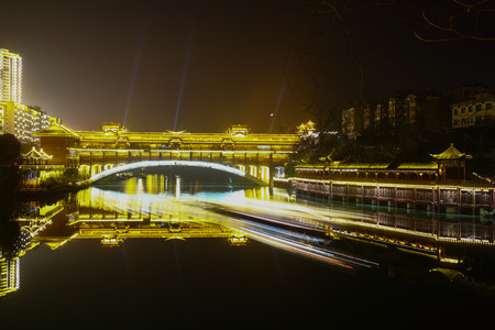 Night scene of ancient bridge