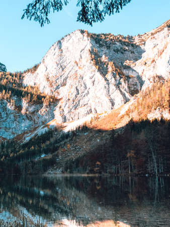 Morning mountain and lake sceneの写真素材