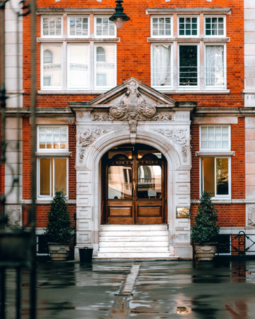 Classic british architecture on a rainy dayの写真素材