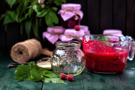 cooking at home raspberry jam. summer period. home blanks