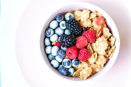 Healthy Breakfast of cereals, berries and milk
