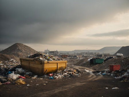 Abandoned garbage dump in the middle of the city, pollution conceptの素材